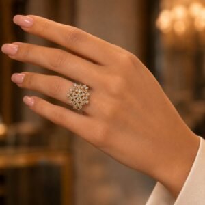 Anel Chuveiro de Ouro Amarelo com 33 Diamantes