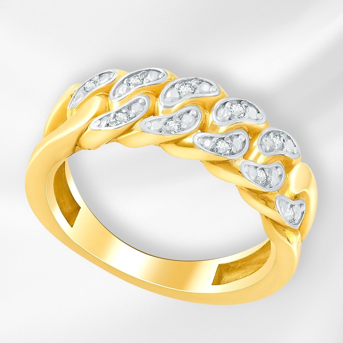 Anel Estilo Grumet de Prata com 10 Diamantes e Acabamento em Ouro Amarelo - Imagem 2