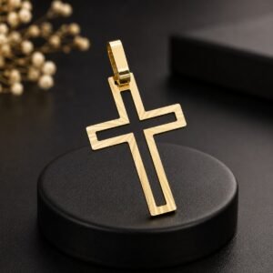 Pingente Cruz de Ouro Amarelo com Detalhes Foscos e Polidos