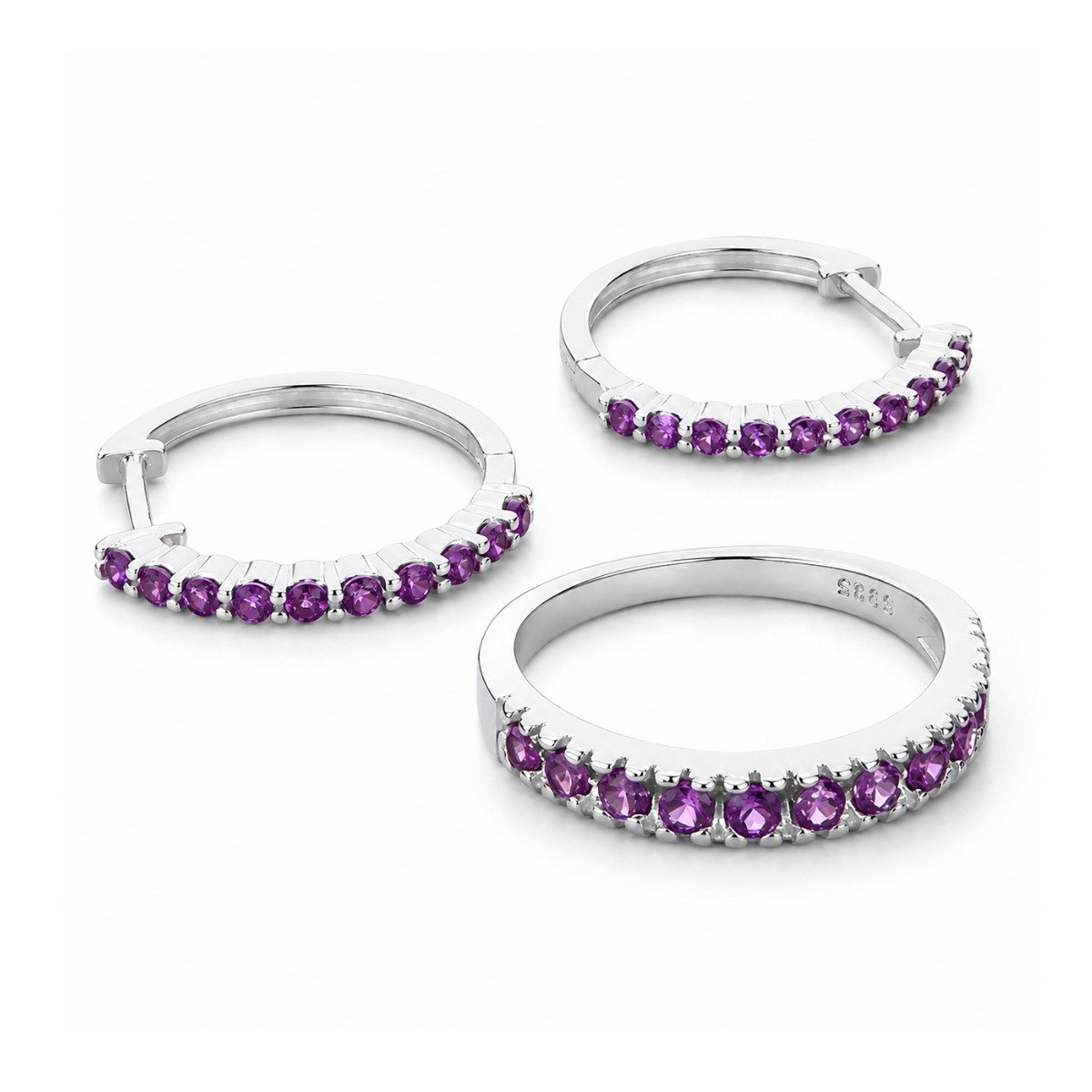 Conjunto de Meia Aliança e Par de Brincos Argola com Turmalinas Rosas - Imagem 3