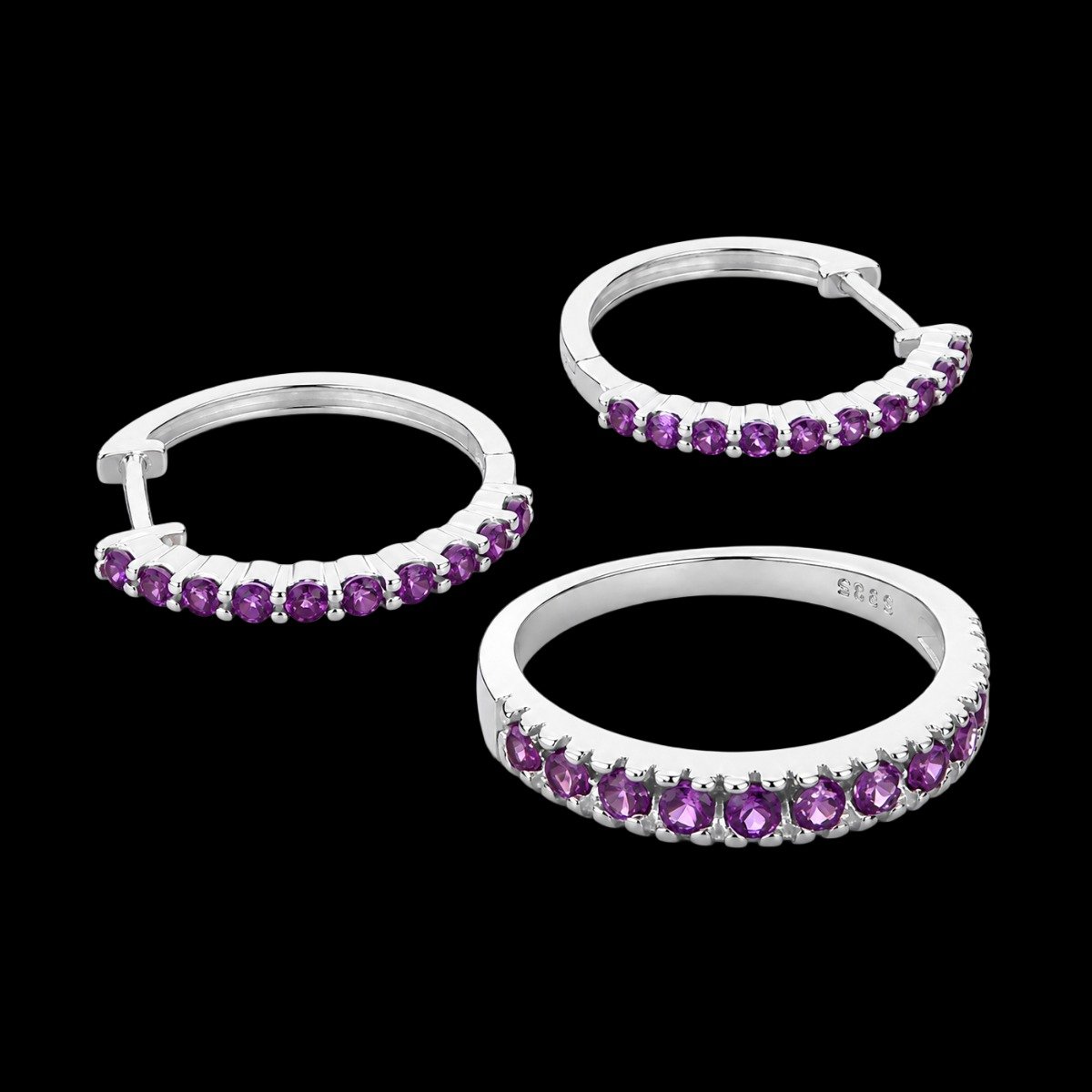 Conjunto de Meia Aliança e Par de Brincos Argola com Turmalinas Rosas - Imagem 2