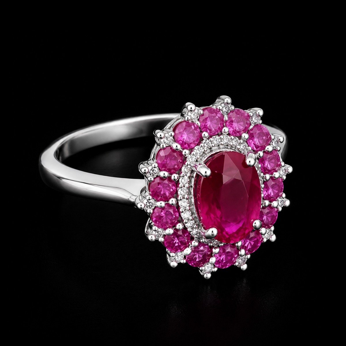 Anel de Prata com Safiras Rosa, Diamantes e Rubi - Imagem 3